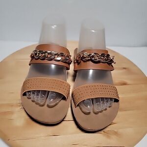 ALEXIS BENDEL Cognac Brown Sandal Metallic Chain Embellishment Women's Size 7